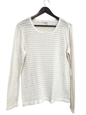 Peter Nygård Cotton Blend White Open-Knit Sweater